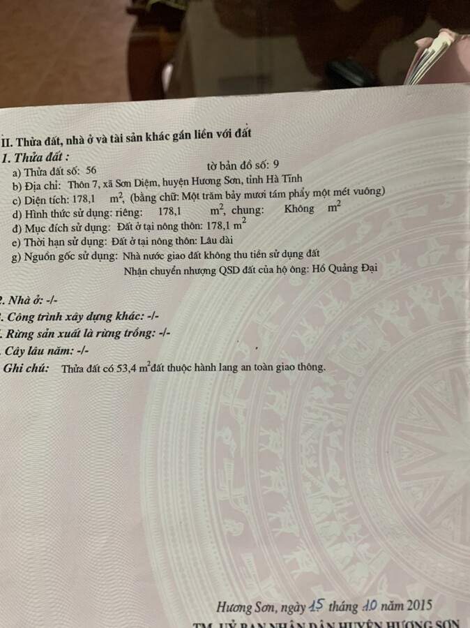 Đất Thôn 7 Sơn Diệm, huyện Hương Sơn – Tp. Hà Tĩnh